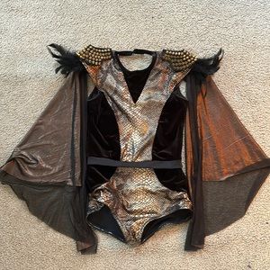 Large child Black and gold snake skin feather studded dance costume